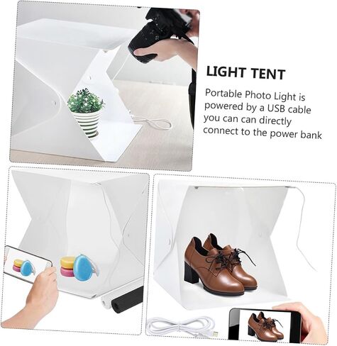 Artibetter Portable 20cm Small Folding LED Light Box Tent with 4-Color Photography Backdrops, Mini Photo Studio Shooting Tent for Product Photography and Jewelry Lighting in Kuwait