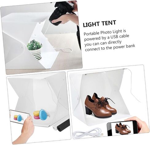 20cm Mini Folding Photo Light Box with LED Soft Light, Portable Photography Tent Kit with 4 Color Backdrops for Product Shooting and Studio Use in Kuwait