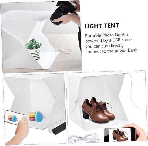 Kichvoe Mini Photo Studio Light Box with LED Lights, Portable Folding Shooting Tent with 4 Color Backdrops, 20cm Small Photography Softbox for Product and Jewelry Photography in Kuwait