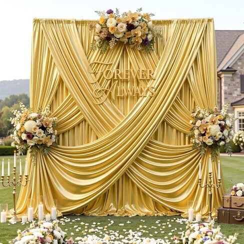 10ft x 10ft Gold Sequin Backdrop Curtain for Parties, Wrinkle Free Thick Glitter Photo Backdrop Drapes 2 Panels 5x10FT Shimmer Back Drop Cloth Shiny Fabric for Wedding Birthday Photography Background in Kuwait