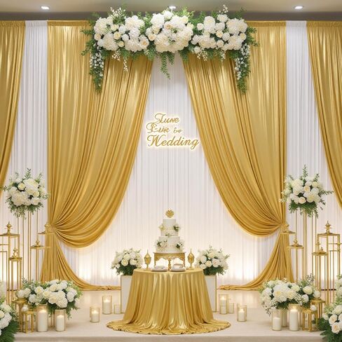 10ft x 10ft Gold Sequin Backdrop Curtain for Parties, Wrinkle Free Thick Glitter Photo Backdrop Drapes 2 Panels 5x10FT Shimmer Back Drop Cloth Shiny Fabric for Wedding Birthday Photography Background in Kuwait