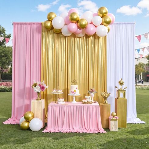 10ft x 10ft Gold Sequin Backdrop Curtain for Parties, Wrinkle Free Thick Glitter Photo Backdrop Drapes 2 Panels 5x10FT Shimmer Back Drop Cloth Shiny Fabric for Wedding Birthday Photography Background in Kuwait