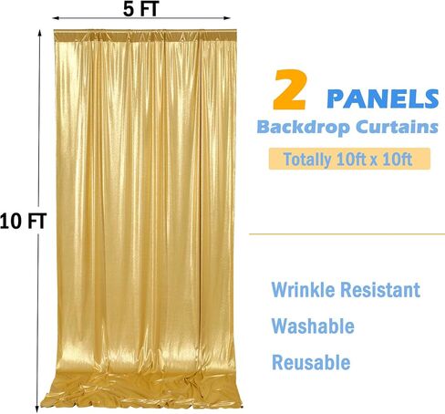 10ft x 10ft Gold Sequin Backdrop Curtain for Parties, Wrinkle Free Thick Glitter Photo Backdrop Drapes 2 Panels 5x10FT Shimmer Back Drop Cloth Shiny Fabric for Wedding Birthday Photography Background in Kuwait