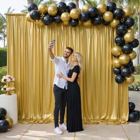 10ft x 10ft Gold Sequin Backdrop Curtain for Parties, Wrinkle Free Thick Glitter Photo Backdrop Drapes 2 Panels 5x10FT Shimmer Back Drop Cloth Shiny Fabric for Wedding Birthday Photography Background in Kuwait