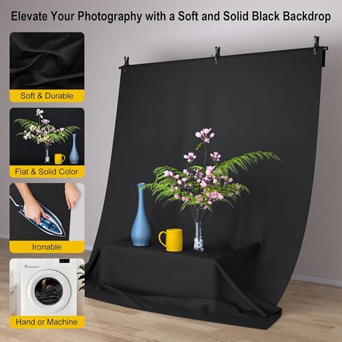 LINCO Lincostore 5x6.7ft Backdrop Stand, Portable Black Photo Backdrop Background with T-Shape Stand, Carry Bag, Spring Clamp for Photography Party Decoration Streaming Studio (Black Backdrop) in Kuwait
