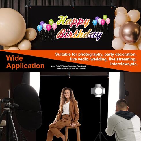 LINCO Lincostore 5x6.7ft Backdrop Stand, Portable Black Photo Backdrop Background with T-Shape Stand, Carry Bag, Spring Clamp for Photography Party Decoration Streaming Studio (Black Backdrop) in Kuwait