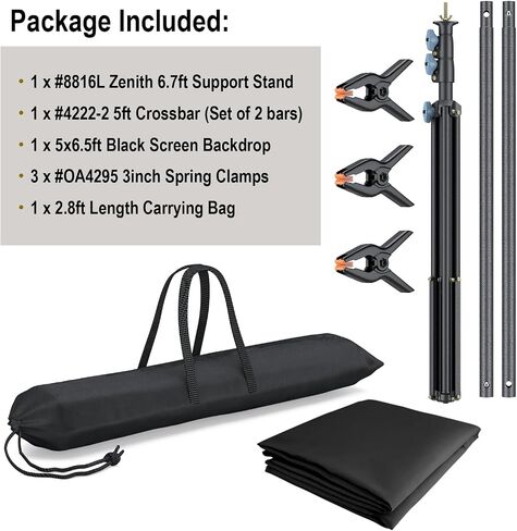 LINCO Lincostore 5x6.7ft Backdrop Stand, Portable Black Photo Backdrop Background with T-Shape Stand, Carry Bag, Spring Clamp for Photography Party Decoration Streaming Studio (Black Backdrop) in Kuwait