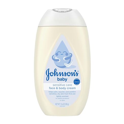 Johnson's Sensitive Care Baby Face & Body Cream with Vitamin B5, Daily Moisturizing Baby Cream to Calm, Nourish & Comfort Dry, Sensitive Skin, Lightly Scented, Hypoallergenic, 13.6 oz in Kuwait