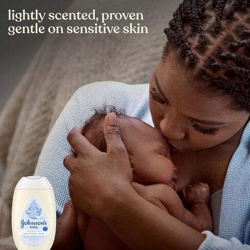 Johnson's Sensitive Care Baby Face & Body Cream with Vitamin B5, Daily Moisturizing Baby Cream to Calm, Nourish & Comfort Dry, Sensitive Skin, Lightly Scented, Hypoallergenic, 13.6 oz in Kuwait