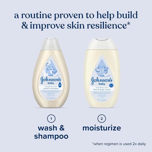 Johnson's Sensitive Care Baby Face & Body Cream with Vitamin B5, Daily Moisturizing Baby Cream to Calm, Nourish & Comfort Dry, Sensitive Skin, Lightly Scented, Hypoallergenic, 13.6 oz in Kuwait