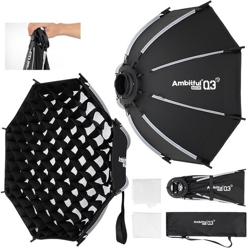 Ambitful Quick Release Softbox with Grid 23.6inch/60cm for Godox Mount | Octagonal ,One-touch foldable photography light modifier for Godox ML60 ML100 AD300Pro,portrait video studio lighting in Kuwait