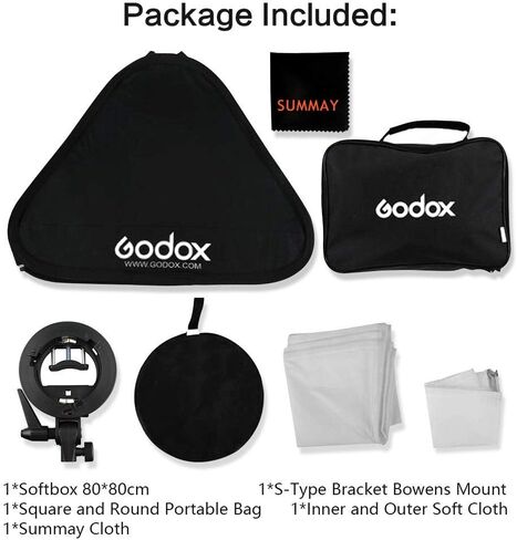 GODOX 31.5 * 31.5"/80x80cm Foldable Softbox kit with S-Type Bracket Bowens Mount Holder for Camera Flash Speedlight Studio Photography in Kuwait