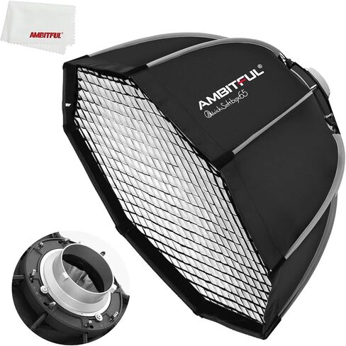 Ambitful 25.6inch 65cm Quick Release Octagonal Softbox, Bowens Mount | With honeycomb grid, double diffusers, carry bag, for studio flash COB video light, portrait photography in Saudi Arabia
