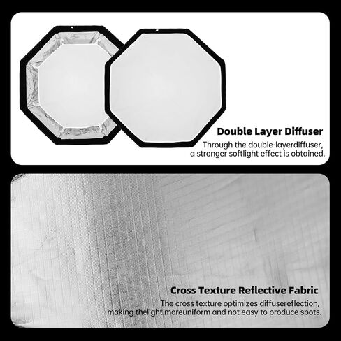 Ambitful 25.6inch 65cm Quick Release Octagonal Softbox, Bowens Mount | With honeycomb grid, double diffusers, carry bag, for studio flash COB video light, portrait photography in Saudi Arabia