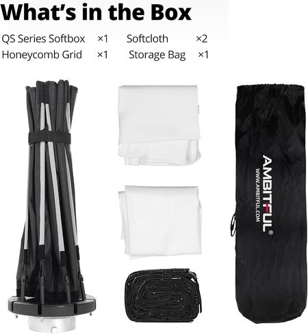 Ambitful 25.6inch 65cm Quick Release Octagonal Softbox, Bowens Mount | With honeycomb grid, double diffusers, carry bag, for studio flash COB video light, portrait photography in Saudi Arabia