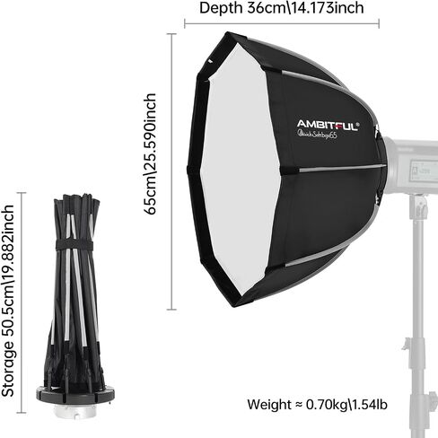 Ambitful 25.6inch 65cm Quick Release Octagonal Softbox, Bowens Mount | With honeycomb grid, double diffusers, carry bag, for studio flash COB video light, portrait photography in Saudi Arabia