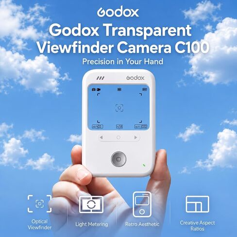 Godox C100 Transparent Viewfinder Camera with 1GB TF Card | OTG phone sharing, built-in light meter, photo/video modes, four aspect ratios, approx. 65g pocket body in Kuwait