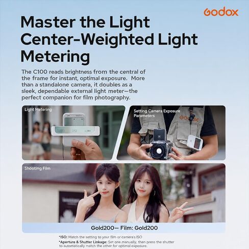 Godox C100 Transparent Viewfinder Camera with 1GB TF Card | OTG phone sharing, built-in light meter, photo/video modes, four aspect ratios, approx. 65g pocket body in Kuwait