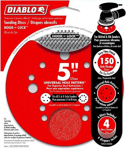 Diablo Hook and Lock ROS Sanding Discs - 5", 150 Grit, Fine, 4-Pack | Ideal for Wood, Metal and Plastics - Ceramic Blend - DCD050150H04G in Kuwait