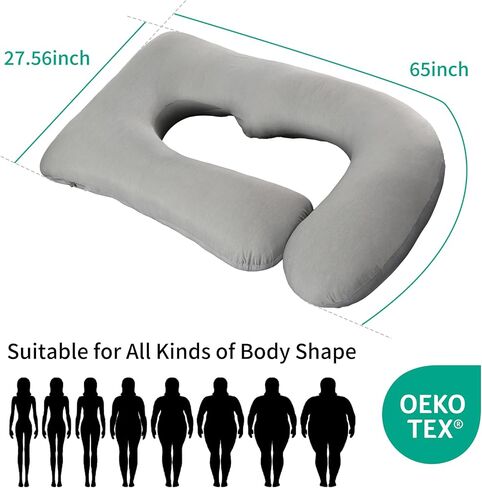 U Shaped Pregnancy Pillow for Sleeping, Maternity Body Pillow for Women | 65'' Dark Grey Soft Maternity Pillow for Pregnant Women Removable Cover, Full Body Support for Back/Belly/Hips/Legs in Kuwait