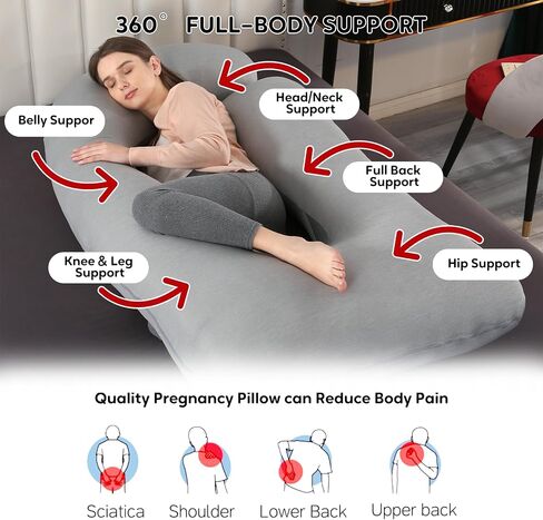 U Shaped Pregnancy Pillow for Sleeping, Maternity Body Pillow for Women | 65'' Dark Grey Soft Maternity Pillow for Pregnant Women Removable Cover, Full Body Support for Back/Belly/Hips/Legs in Kuwait