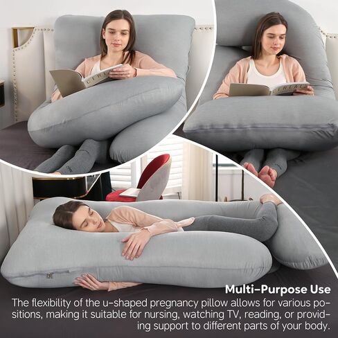 U Shaped Pregnancy Pillow for Sleeping, Maternity Body Pillow for Women | 65'' Dark Grey Soft Maternity Pillow for Pregnant Women Removable Cover, Full Body Support for Back/Belly/Hips/Legs in Kuwait
