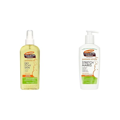 Palmer's Cocoa Butter Formula Massage Lotion for Stretch Marks & Cocoa Butter Formula Soothing Oil with Vitamin E, Dry, Itchy Skin Relief, Pregnancy-Safe Anti-Itch Body Oil, 5.1 Ounces in Kuwait