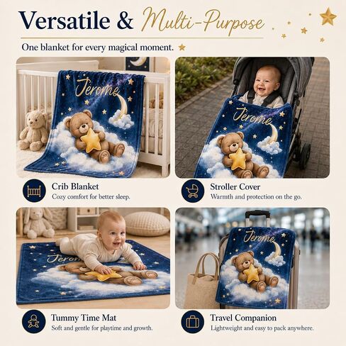 Personalized Baby Blanket for Boys, Custom Baby Blanket with Name Soft Personalized Name Blankets for Newborns, Toddlers Kids, Custom Gift Blankets for Birthday Baby Shower in Kuwait