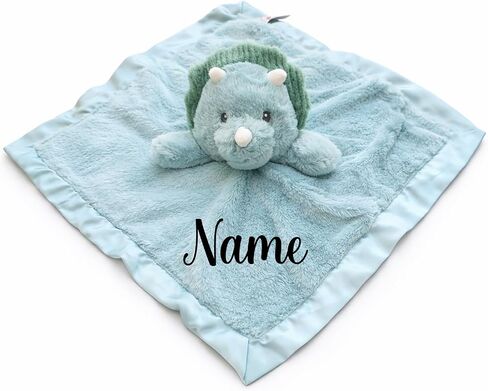 SONA G DESIGNS Personalized with Name Dinosaur Lovie Security Blanket, Teal Dino Dinosaur Plush with Satin Trim, 14x14 Inches, Baby Sleep Aid, 0-36 Months in Kuwait