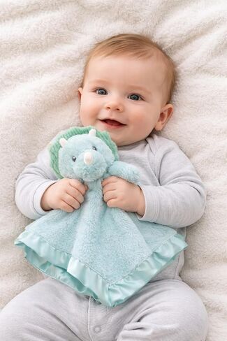 SONA G DESIGNS Personalized with Name Dinosaur Lovie Security Blanket, Teal Dino Dinosaur Plush with Satin Trim, 14x14 Inches, Baby Sleep Aid, 0-36 Months in Kuwait