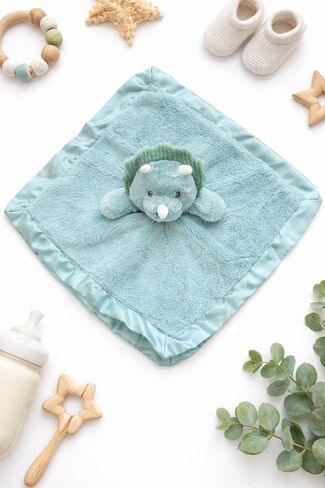 SONA G DESIGNS Personalized with Name Dinosaur Lovie Security Blanket, Teal Dino Dinosaur Plush with Satin Trim, 14x14 Inches, Baby Sleep Aid, 0-36 Months in Kuwait