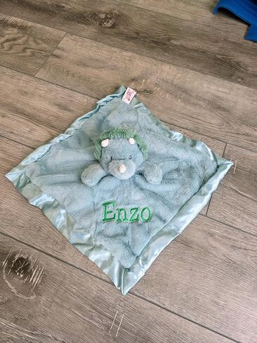 SONA G DESIGNS Personalized with Name Dinosaur Lovie Security Blanket, Teal Dino Dinosaur Plush with Satin Trim, 14x14 Inches, Baby Sleep Aid, 0-36 Months in Kuwait