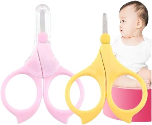 Baby Nail Scissors, 2-Pack Safety Round-Tip Stainless Steel Infant Nail Trimmer, with Safety Protective Cap, Newborn Baby Grooming Tool for Be Suitable for；Infant, Toddler, Kids in Kuwait
