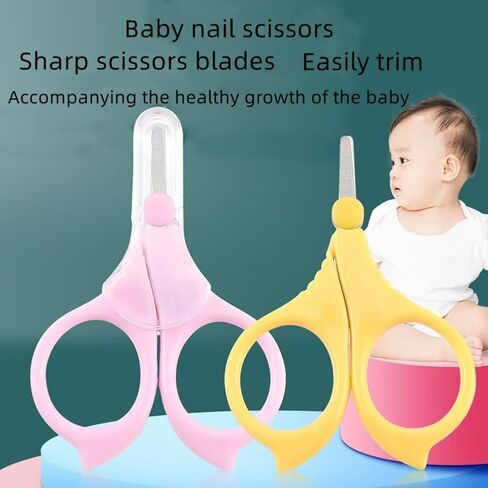 Baby Nail Scissors, 2-Pack Safety Round-Tip Stainless Steel Infant Nail Trimmer, with Safety Protective Cap, Newborn Baby Grooming Tool for Be Suitable for；Infant, Toddler, Kids in Kuwait
