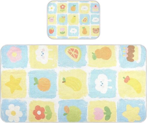 Yellow and Blue Bear Flower Check Pattern Cooling Baby Toddler Bed Mattress 28" x 52" Washable Mattress Protector Pads for Kids, Adult in Kuwait