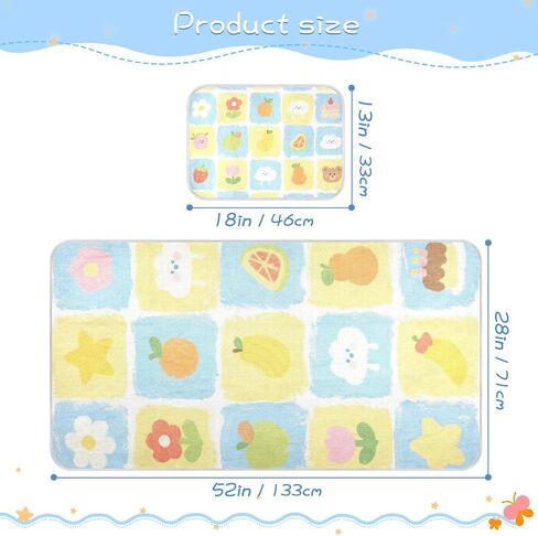 Yellow and Blue Bear Flower Check Pattern Cooling Baby Toddler Bed Mattress 28" x 52" Washable Mattress Protector Pads for Kids, Adult in Kuwait