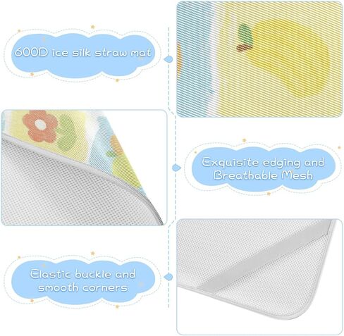Yellow and Blue Bear Flower Check Pattern Cooling Baby Toddler Bed Mattress 28" x 52" Washable Mattress Protector Pads for Kids, Adult in Kuwait