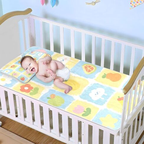 Yellow and Blue Bear Flower Check Pattern Cooling Baby Toddler Bed Mattress 28" x 52" Washable Mattress Protector Pads for Kids, Adult in Kuwait