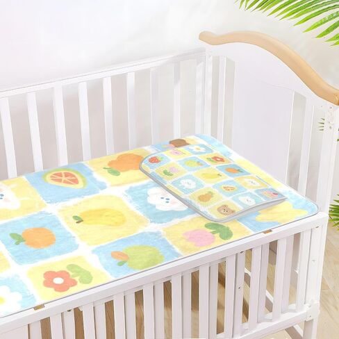 Yellow and Blue Bear Flower Check Pattern Cooling Baby Toddler Bed Mattress 28" x 52" Washable Mattress Protector Pads for Kids, Adult in Kuwait