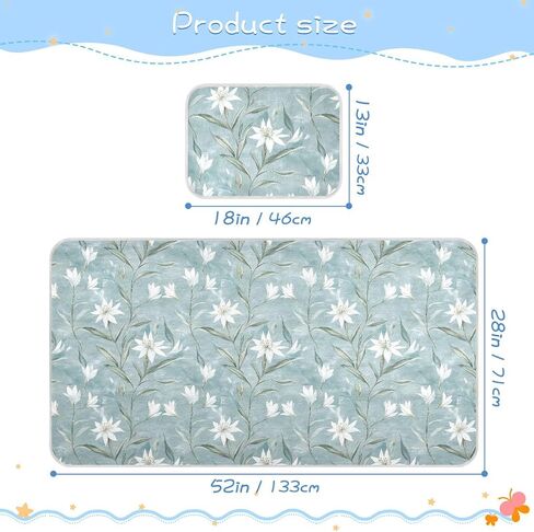 White Retro Flowers Cooling Baby Mattress Cover 28" x 52" Ultra Soft Bed Pads Washable for Kids, Adult in Kuwait