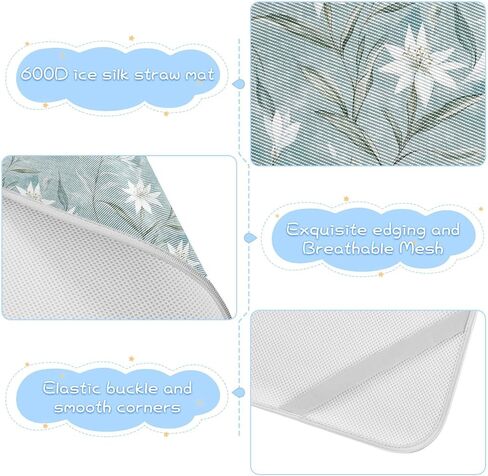 White Retro Flowers Cooling Baby Mattress Cover 28" x 52" Ultra Soft Bed Pads Washable for Kids, Adult in Kuwait