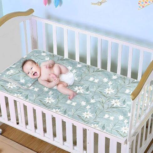 White Retro Flowers Cooling Baby Mattress Cover 28" x 52" Ultra Soft Bed Pads Washable for Kids, Adult in Kuwait