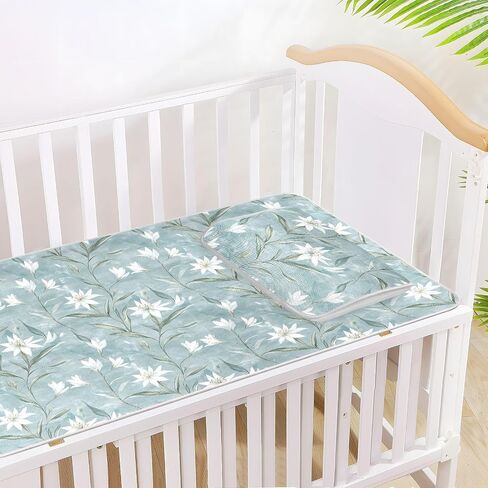 White Retro Flowers Cooling Baby Mattress Cover 28" x 52" Ultra Soft Bed Pads Washable for Kids, Adult in Kuwait