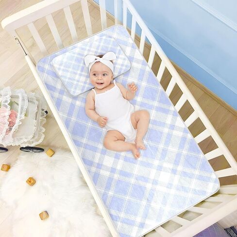 Blue Checkerboard Cooling Baby Mattress Protector 28" x 52" Reusable Bed Pads Disposable for Kids, Adult in Kuwait
