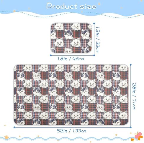 White Cats Red Plaids Cooling Baby Play Mattress 28" x 52" Washable Mattress pad Cover for Baby&Toddler in Kuwait