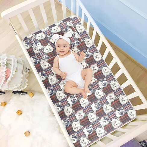 White Cats Red Plaids Cooling Baby Play Mattress 28" x 52" Washable Mattress pad Cover for Baby&Toddler in Kuwait