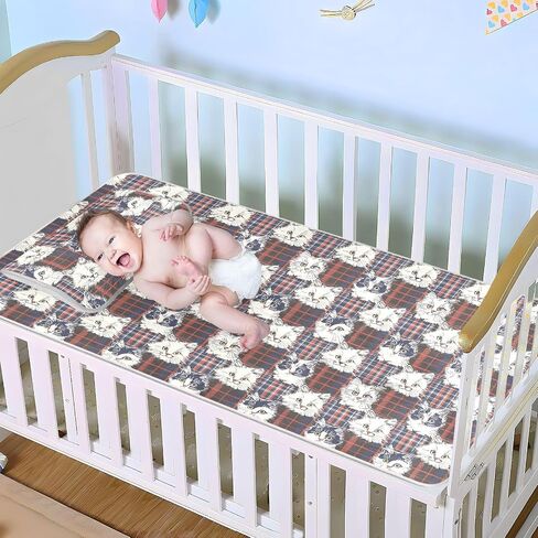 White Cats Red Plaids Cooling Baby Play Mattress 28" x 52" Washable Mattress pad Cover for Baby&Toddler in Kuwait
