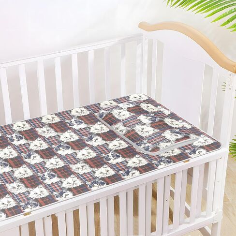 White Cats Red Plaids Cooling Baby Play Mattress 28" x 52" Washable Mattress pad Cover for Baby&Toddler in Kuwait