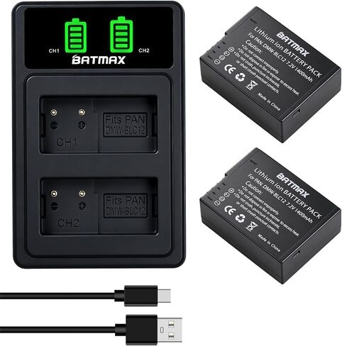 2X 1400mAh DMW-BLC12 Replacement Battery and Charger for Panasonic DMW-BLC12E DMW-BLC12PP - Compatible With Lumix FZ200, FZ1000, G5, G6, G7, GX8, G85, GH2 Cameras in Kuwait