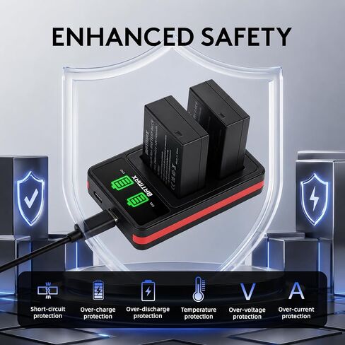2X 1400mAh DMW-BLC12 Replacement Battery and Charger for Panasonic DMW-BLC12E DMW-BLC12PP - Compatible With Lumix FZ200, FZ1000, G5, G6, G7, GX8, G85, GH2 Cameras in Kuwait